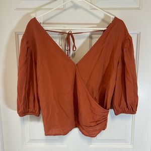 Abercrombie & Fitch Linen-Blend Wrap-Front Blouse - Large